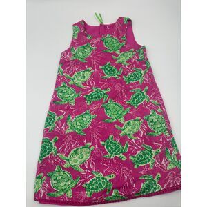 Tommy Bahama Girls Dress Turtles Sleeveless Shift Dress Lined Pink Green Size S